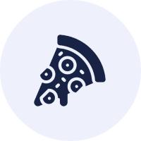 Pizza slice icon with toppings illustration.