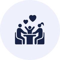 Family icon with hearts and table.